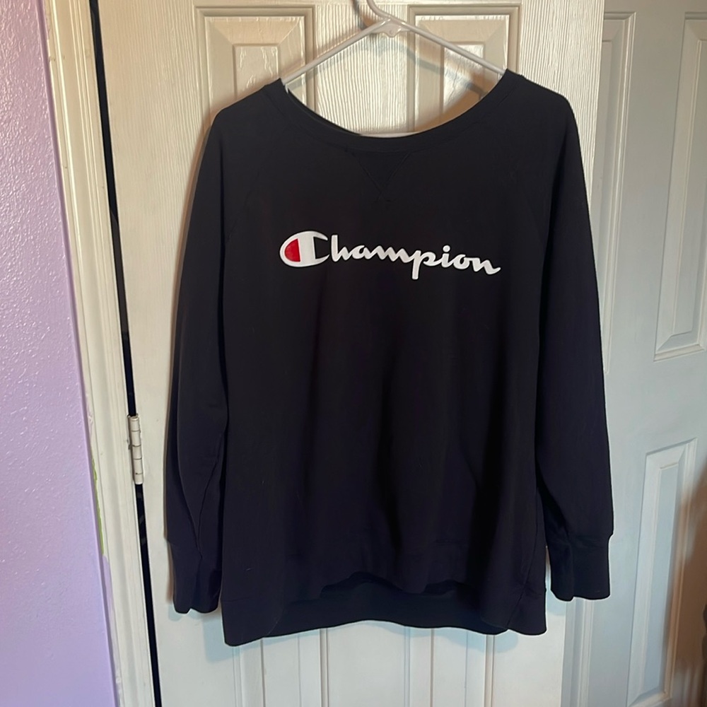 Champion Black Sweatshirt Pullover 2X Unisex Embroidered Logo Streetwear